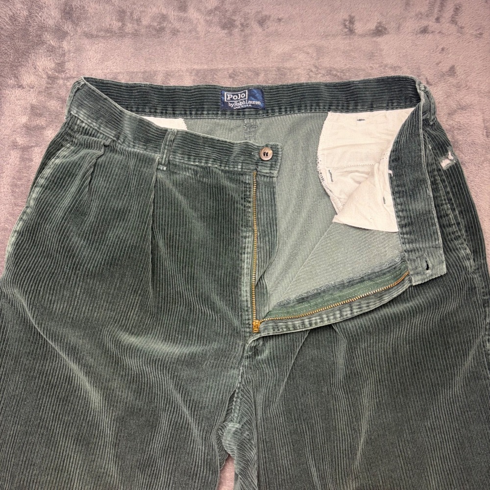 Vintage Polo Ralph Lauren Pants Mens 34 Green Polo Cords Pleated Corduroy 34x32 - Picture 3 of 9